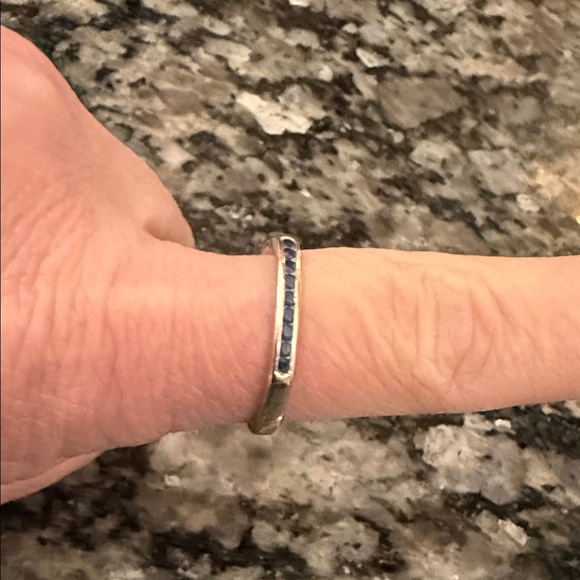 14k white gold Blue Sapphire Channel Band Ring - Women